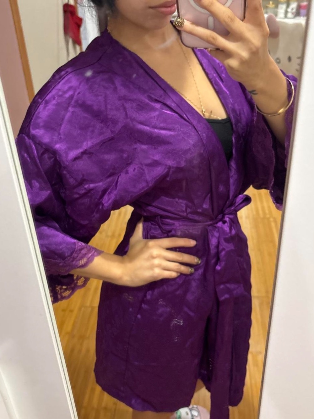 Purple Satin Lace-Trim Robe - Women's Intimates & Sleepwear